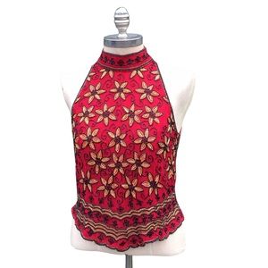 Stunning Formal beaded Red Gold Sleeveless Embroidered Top M